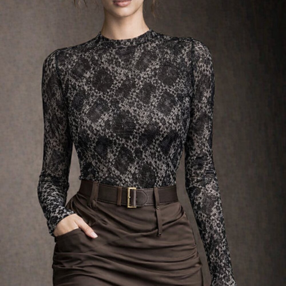 NWOT Snakeskin Mesh Fitted Animal Print Top Blouse